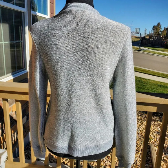 Juicy Couture Cardigan Bomber Women's Small Silver Mesh Full Zip Sweater Jacket - Picture 12 of 15
